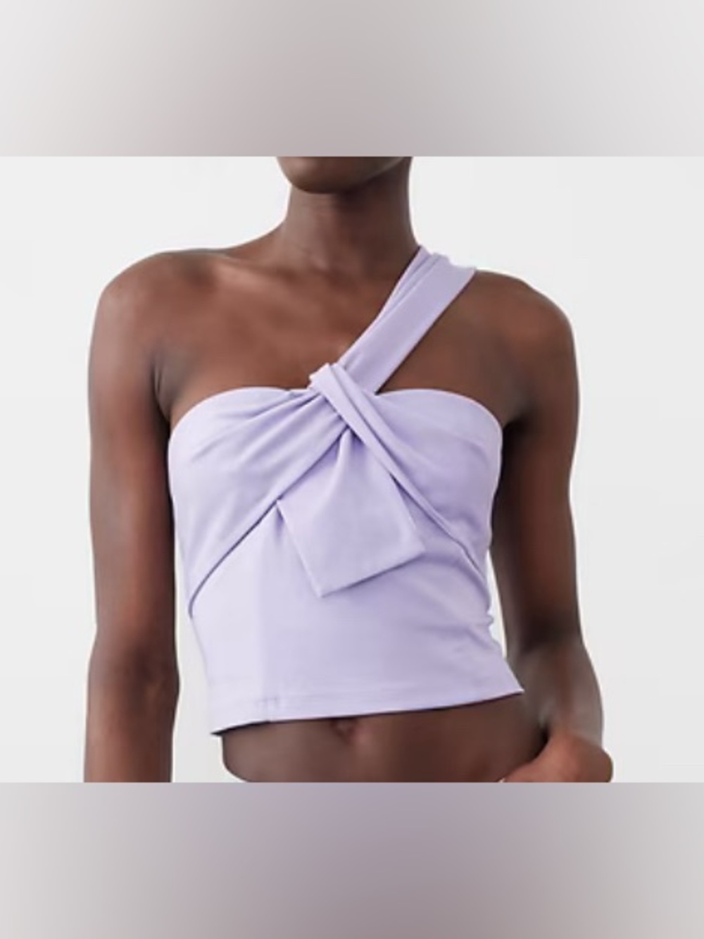 KNOTTED ONE-SHOULDER CROPPED BUSTIER- Lavender Orchid: M (fits as L) - Picture 4 of 7